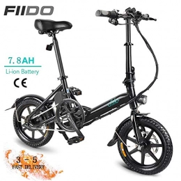 Fiido Electric Bike FIIDO D3 Electric Bikes for Adults, Folding Bike Lightweight 14 inch 7.8AH 250W Brushless Motor 36V with Shockproof Tire Safe Dual-disc Brakes for Men Outdoor Fitness Exercise-Black