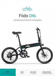 Fiido  FIIDO D4S Folding Electric Bike for Adults, Adjustable Lightweight Magnesium Alloy Frame Variable Speed Foldable E-Bike with 250W Motor, 36V 10.4Ah Big Battery, 25KM / h (Black)