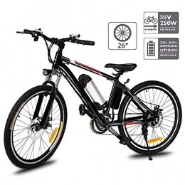 fiugsed Electric Bike fiugsed 26'' Electric Mountain Bike with Removable Large Capacity Lithium-Ion Battery (36V 250W), Electric Bike 21 Speed Gear and Three Working Modes (Black Style)
