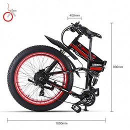 FJNS Electric Bike FJNS 21 Speeds 48V 1000W Beach Snow Electric Bicycle, Folding Electric Bike 26 Inch 4.0 Fat Tire with Hydraulic Disc Brakes and Removable Lithium Battery, Speed 35KM / h, Red50