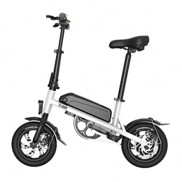 FJW Electric Bike FJW 12" Mini Electric Bikes Fashion & Smart Electronic Vehicle Hybrid Scooter Electric Foldable & Portable Electric Bicycle with with Disc Brakes and LCD Speed Display, White