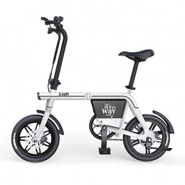 FJW Electric Bike FJW 14" Electric Bike - Portable and Easy to Storein Unisex Folding Bike Lithium-Ion Battery and Silent Motor Bike, Thumb Throttle with LCD Speed Display, White