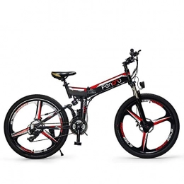 FJW Electric Bike FJW Unisex Electric Mountain Bike, 26 Inch Folding E-bike with Super Lightweight Magnesium Alloy 3 Spokes Integrated Wheel, Dual Suspension and Shimano 24 Speed Gear for Commuter City