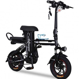 FJW Electric Bike FJW Unisex Mini Electric Bikes 12" Dual Suspension Fashion & Smart Electronic Vehicle 350W, 48V 8Ah Foldable & Portable Electric Bicycle for Commuter City, Black, 15A