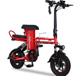 FJW Electric Bike FJW Unisex Mini Electric Bikes 12" Dual Suspension Fashion & Smart Electronic Vehicle 350W, 48V 8Ah Foldable & Portable Electric Bicycle for Commuter City, Red, 15A
