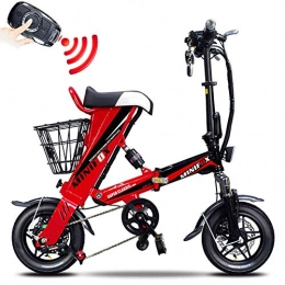 FJW Electric Bike FJW Unisex Suspension Folding Electric Bike - 12" Portable High-carbon Steel Lithium-Ion Battery and Silent Motor Bike, Double Disc Brake for Commuter City, Red, 30KM