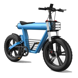 FMOPQ Electric Bike FMOPQ Electric Bike 800WElectric Mountain Retro Bicycle 20 Inch Fat Tire Electric Bike with 60V 20Ah Lithium Battery (Color : Gray Gears : 7Speed) (Blue 7Speed)