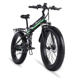 HFRYPShop Bike Foldable 26" Mountain E-Bike, with Removable Li-Ion Battery 48V 13A for Adults, with 1000W Motor 21-Speed Shifter, 45KM Range Dual Disc Brakes for Teenager and Adults [CZ Stock], green