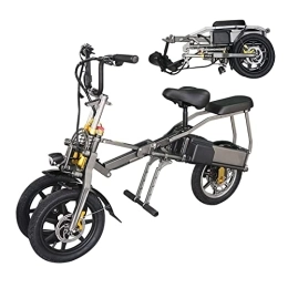 LANGTAOSHA Electric Bike Foldable Adult Electric Tricycle, MINI Small Electric Bike, Dual Battery 15.6AH (Range 80KM), 3 Brake Design + Dual Wheel Differential Adjustment, for Adult / Men / Elderly Travel, A