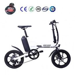 Zhixing Electric Bike Foldable Electric Mountain Bike 16" Citybike Commuter Bike with 36V 13Ah Removable Lithium Battery Shimano 6 Speed LCD Display Disc Brakes LED light Brake Tail Light, White