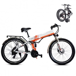 KuaiKeSport Electric Bike Foldable Mountain Trail Bike, Folding Electric Mountain Bike, 26Inch Electric Bicycle for Adult, Fat Tire Ebike 48V 350W 10.4AH Removable Lithium Battery Assisted MTB Fold up Bike for Adult, Orange