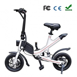 Zhixing Bike Foldable Smart Electric Mountain Bike 12" Citybike Commuter Bike with 36V 6.6Ah Removable Lithium Battery 5 Speed Disc Brakes PAS Hall Current Sensor Brake Tail Light Double shock absorption, White