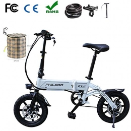 Zhixing Electric Bike Foldable Smart Electric Mountain Bike 14" Ultralight Citybike Commuter Bike with 36V 7Ah Removable Lithium Battery Disc Brakes password lock Basket Inflator Mobile phone holder Repair tool, White