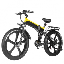 LIU Electric Bike Folding 1000W Electric Bike For Adults 26" Fat Tire 25 Mph, Removable Lithium Battery Mountain Double Shock Foldable Ebike (Color : Yellow, Size : 48V 12.8Ah Battery)