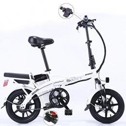 TTW Electric Bike Folding Electric Bicycle 14 Inch Adult Double Disc Brakes City Commuter Bike 250W 48V Removable Lithium Battery E-Bike with Top Speed 25km / h, White, 16A