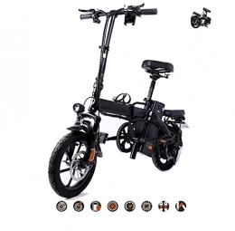 MAYIMY Bike Folding electric bicycle bicycle Mini lithium battery electric mobility 250w brushless motor 14inch removable battery 48V carbon steel material(Color:black, Size:48V10AH)