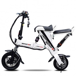 GXF-electric bicycle Bike Folding electric bicycle Metal frame portable adult driving bicycle 36V lithium battery powerful brushless motor 20KM / H, cruising range 70KM (Color : White, Size : 45 to 50KM)