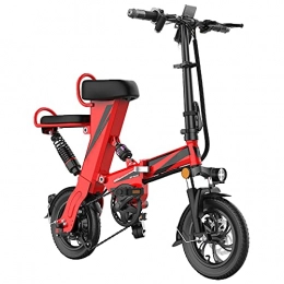 TGHY Electric Bike Folding Electric Bike 12" Commuter E-Bike 350W Brushless Motor Removable 48V 15Ah Lithium Battery Dual Seat Mini Electric Bicycle Disc Brake Pedal Assist Triple Shock Absorber, Red