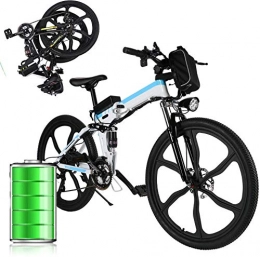 Eloklem Electric Bike Folding Electric Bike, 26”Electric Mountain Bike for adults Electric Bicycle with Removable 36V 8Ah 250W Lithium-Ion Battery 21-Speed Ebike with Three Working Modes (White-blue)