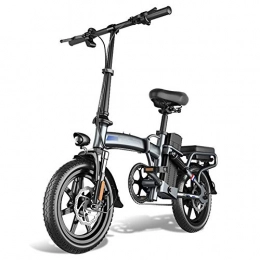 HWOEK Bike Folding Electric Bike, 48V Removable Lithium Battery 400W Motor 14" Adults Assist E-Bike Dual Disc Brakes with Helmet And Basket Unisex, 18AH