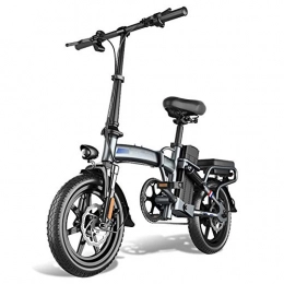 HWOEK Bike Folding Electric Bike, 48V Removable Lithium Battery 400W Motor 14" Adults Electric Pedal Assist E-Bike Dual Disc Brakes with Helmet And Basket Unisex, 8AH