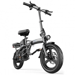 SHJC Electric Bike Folding Electric Bike for Adults, 14'' Electric Bike 400W Aluminum Electric Bicycle with Pedal Teens, or Sports Outdoor Cycling Travel Commuting, Shock Absorption Mechanism, Black
