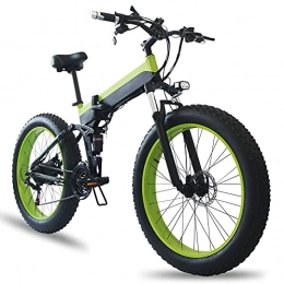 TGHY Electric Bike Folding Electric Bike for Adults 26" 4.0 Fat Tire Electric Mountain Bike 45km / h 500W Brushless Motor 21-Speed Removable Lithium Battery Snow E-Bike Dual Shock Asorber, Green