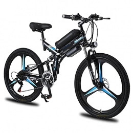 Bewinch Electric Bike Folding Electric Bike for Adults, 26'' Electric Mountain Bicycle, 350W E-Bike with Super Magnesium Alloy Integrated Wheel, Professional 21 Speed Gears, Full Suspension, Black, 26 inch