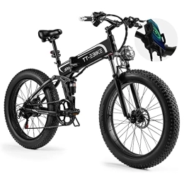 TT-EBIKE Electric Bike Folding Electric Bikes Adults Phone Holder with USB Charging 48V 15AH Removable Battery 26 Inch 4.0 Fat Tire Snow Mountain Beach Ebike with 7-Speed Gear