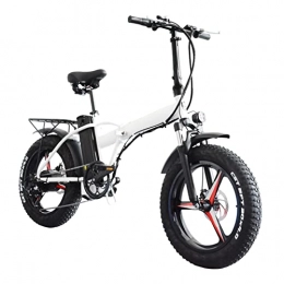 LIU Electric Bike Folding Electric Bikes for Adults 500W Electric Snow Bicycle Men'S and Women'S 48V 15Ah Lithium Battery 20 Inch 4.0 Tire Ebike (Color : White)
