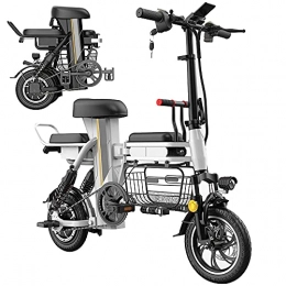 TGHY Bike Folding Electric Bikes for Adults Commuting E-Bike 48V 350W Motor 25-160km Range Removable Lithium Battery Pedal Assist Dual Shock Absorber Three Seat Large Capacity Basket, White, 25km