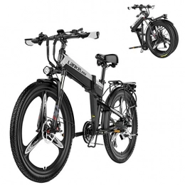L-LIPENG Bike Folding Electric Mountainbike With, 26" Beach Snow Bicycle, 48v Removable Lithium Battery, 400 W City Commuter Ebike, Premium Full Suspension , 21 Speed Shock-Absorbing Mountain Bicycle, Gray, 10.4ah 60km