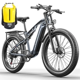 Shengmilo Electric Bike Full Suspension Electric Bike EMTB-26 inch, Electric Mountain Bike for Adult SHIMANO 7 Speed, 48V17.5AH Li-ion Battery Men's E-Bike with Pedal Fat Tire and Rear Frame
