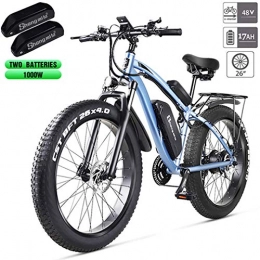 FYHJND Electric Bike FYHJND Electric Bike 1000W Electric Fat Bike Beach Bike Cruiser Electric Bicycle 48V17ah E-Bike Mountain Bike 26" X 4.0 Fat Tire Suitable for Various Roads Safe And Waterproof, Blue, 48v17ah1000w