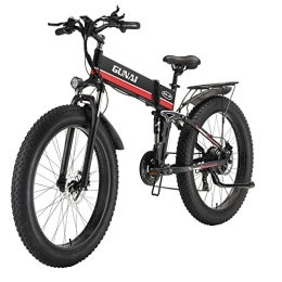 GARVAINE Electric Bike GAVARINE Fat Tire Electric Bike, Foldable Spring Full Suspension Mountain Bike, with Removable 48V 12.8AH Lithium Battery and 3.5 Inch Large LCD Screen(Red)