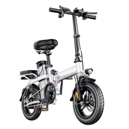 GEXING Electric Bike GEXING Folding Electric Car With ultra-light aluminum frame, LED headlights, 14-inch wheels, pedals, adult power-assisted electric bicycles (Color : White, Size : C)