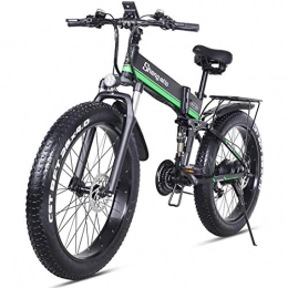 GJNWRQCY 1000W Electric Bicycle, Folding Mountain Bike, Fat Tire Ebike, 26 Inch Folding Electric Moped, 48V 12.8AH,Black green