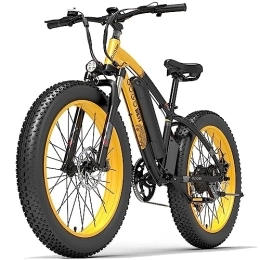 TIGUOWISH Electric Bike GOGOBEST Fat Tire Electric Bike GF600 48V 13AH 26" Electric Mountain Bike Dirt Ebike for Adults Shimano 7-Speed 3 Riding Modes Black&Yellow