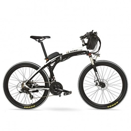 LANKELEISI Bike GP 26 Inches Fashion Electric Quick-Folding Mountain Bike, 48V 12Ah Battery, 240W Motor, Both Disc Brake, 30~40km / h (Black White, Plus 1 Spared Battery)