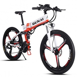 GUNAI  GUNAI Electric Mountain Bike 26" 350W Brushless Electric Folding Electric Bike with 48V 10.4AH Removable Lithium Ion Battery, with Rear Hanger and Pump(White)