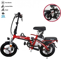 GUOJIN Bike GUOJIN 14 Inch Tires E-bike 3 Riding Modes 25km / h 12Ah Lithium Battery, Saddle Adjustable, Dual Disc Brakes Electric Bicycle for Commuting, Red