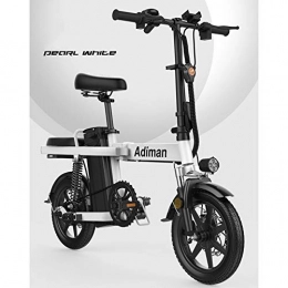 GYL Electric Bike GYL Foldable Electric Bicycle 14 Inch Lithium Battery Assisted Commuter Bike for Men and Women Ebike with 350W Motor and Front and Rear Double Suspension System, White, indurance 80km
