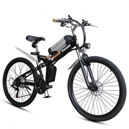H＆J Electric Bike H＆J Folding electric bicycle, portable electric mountain bike 26 inch high carbon steel frame double disc brake with front LED light hybrid bicycle 36V / 8AH, Black