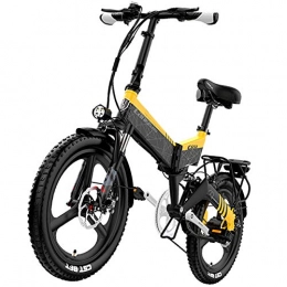 HAOYF Electric Bike HAOYF Electric Folding Bike Fat Tire 20 * 2.4" with 48V 10.4Ah / 12.8Ah Removable Lithium-Ion Battery 400W Motor, City Waterproof Mountain Bicycle Booster 100-120KM, Yellow, 120KM