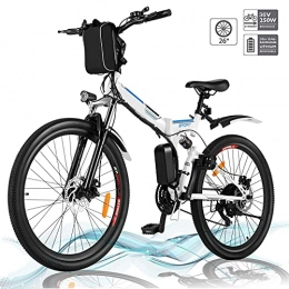 Hesyovy Bike Hesyovy 26'' Folding Electric Mountain Bike Removable Large Capacity Lithium-Ion Battery (36V 250W), Electric Bike 21 Speed Gear and Three Working Modes (White-Foldable)