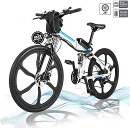 Hesyovy Electric Bike Hesyovy 26'' Folding Electric Mountain Bike Removable Large Capacity Lithium-Ion Battery (36V 250W), Electric Bike 21 Speed Gear and Three Working Modes (White-Upgrade-Foldable)