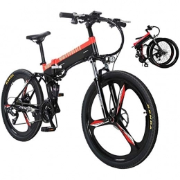 HFJKD Electric Bike HFJKD 26inch Foldable Adult Mountain Bike, 27 Speed Electric mountain bike, Smart LCD Meter, Double Disc Brake and Full Suspension Bicycle, Portable, A