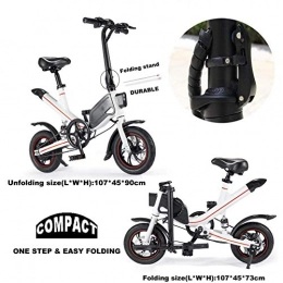HFJKD Bike HFJKD Folding E-bike City Bicycle, Lightweight Electric Bikes, With Front Light Double Disc Brake Warning Taillight, Max Speed 25km / h, For Adult youth, White