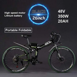 Himamk 1 Pcs 26 inch Wheel Portable Folding Electric Bike Aluminum Alloy 48V 350W 20AH(75KM) Lithium Battery Mountain Cycling Bicycle, 27-speed 015 black green