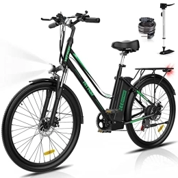 HITWAY Bike HITWAY Electric Bike, E-bike Electric Power-assisted bike for women and men, 26inch city bike, with 250W motor, 7-speed, 36V 11.2AH removable lithium battery 35-90km BK8-black-EU BK8